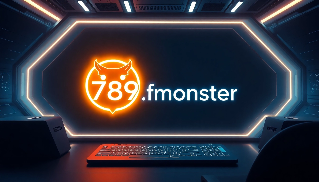 Visually engaging graphic of 789f.monster branding with vibrant neon elements and digital motifs for an online presence.
