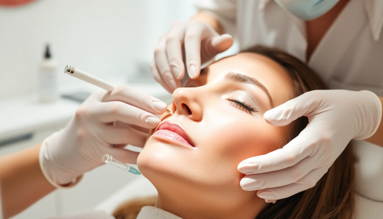 Patient undergoing a Botox Behandlung for wrinkle reduction in a serene clinic.