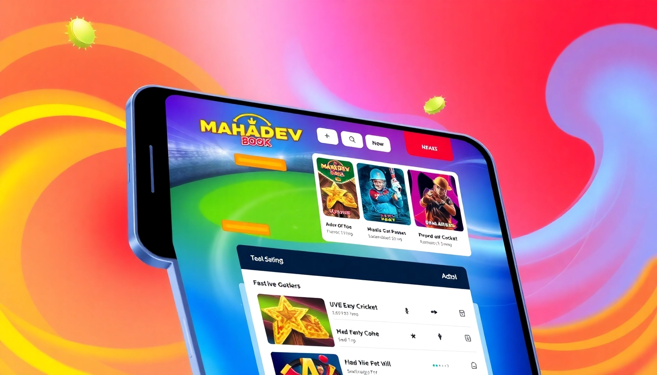 Mahadev Book online betting platform on a smartphone, showcasing live sports betting and casino games in vibrant colors for easy access and entertainment.