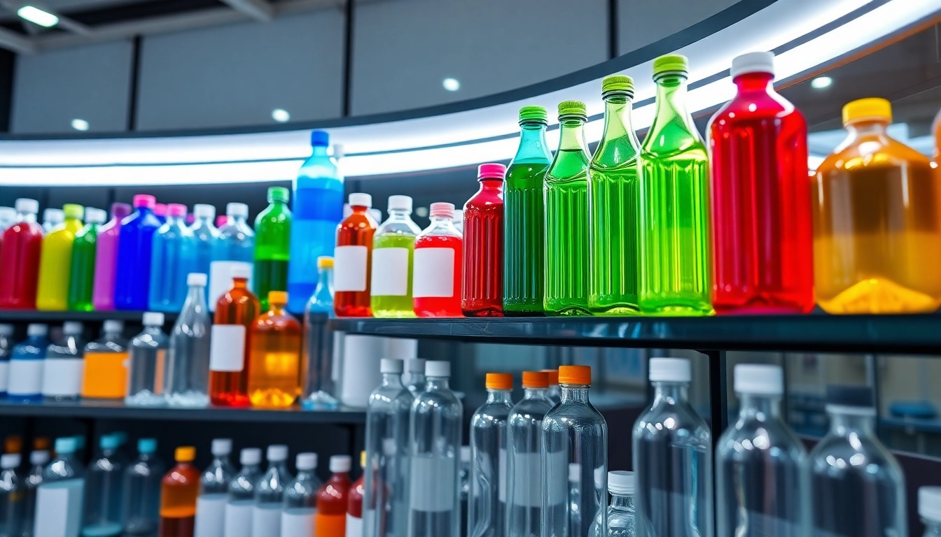 High-quality pet shishe plastic bottles with varied sizes showcased on a retail display for