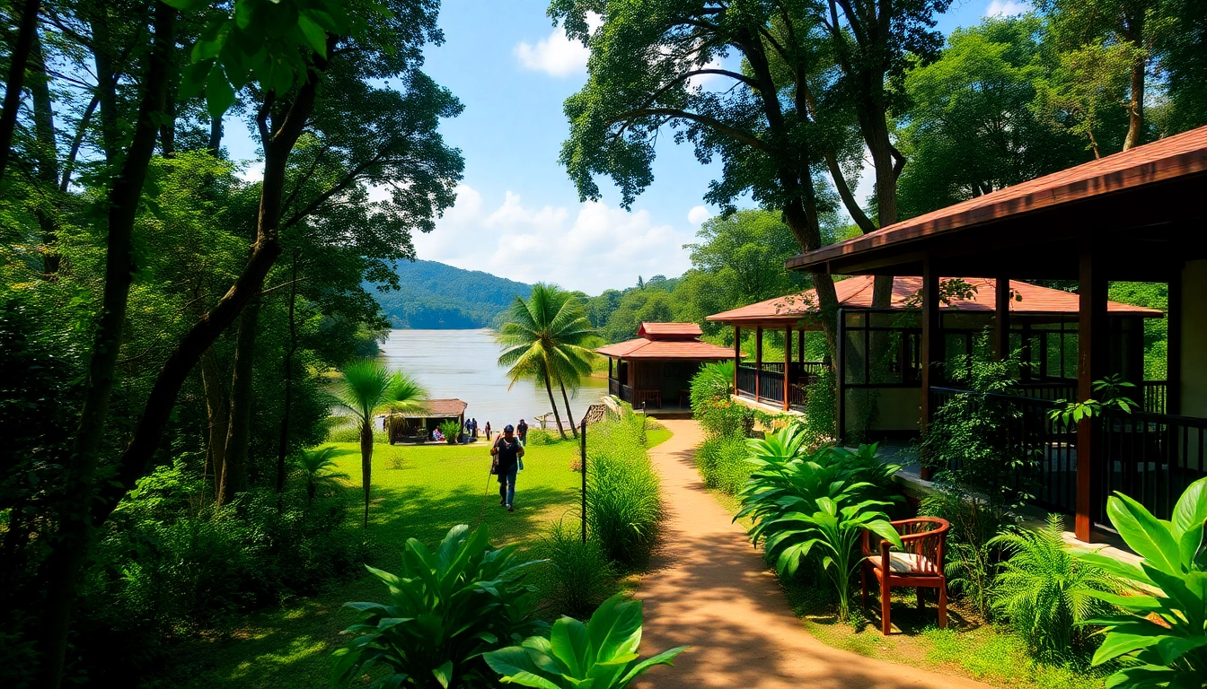 Relaxing view of Dandeli resorts featuring riverfront cottages and adventure activities like