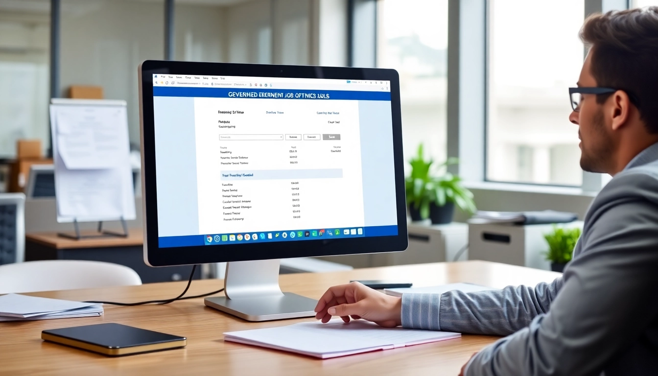 A person analyzing Sarkari Naukri applications on a laptop, highlighting job opportunities and