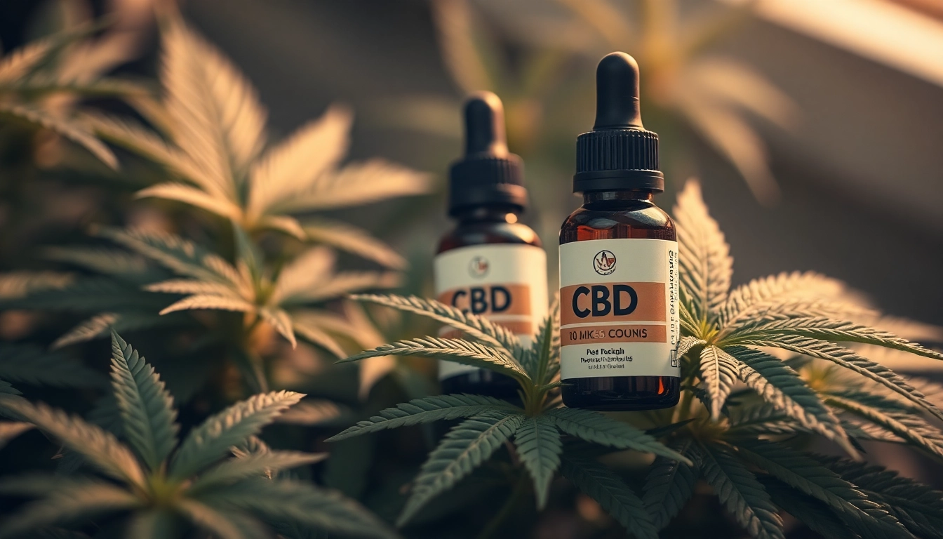 CBD products featuring natural cannabis leaves and oil bottles for health benefits