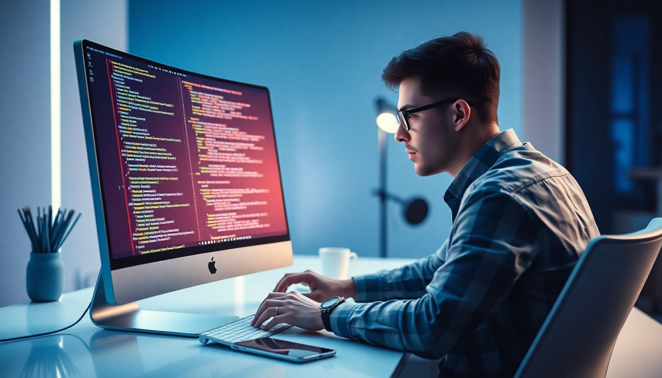 Professional web developer optimizing website development process with code and design tools