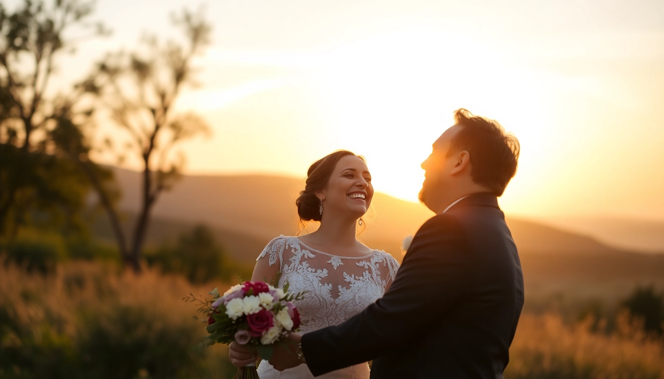 Professional team capturing authentic eskuvoi fotozas moments during a sunset outdoor wedding