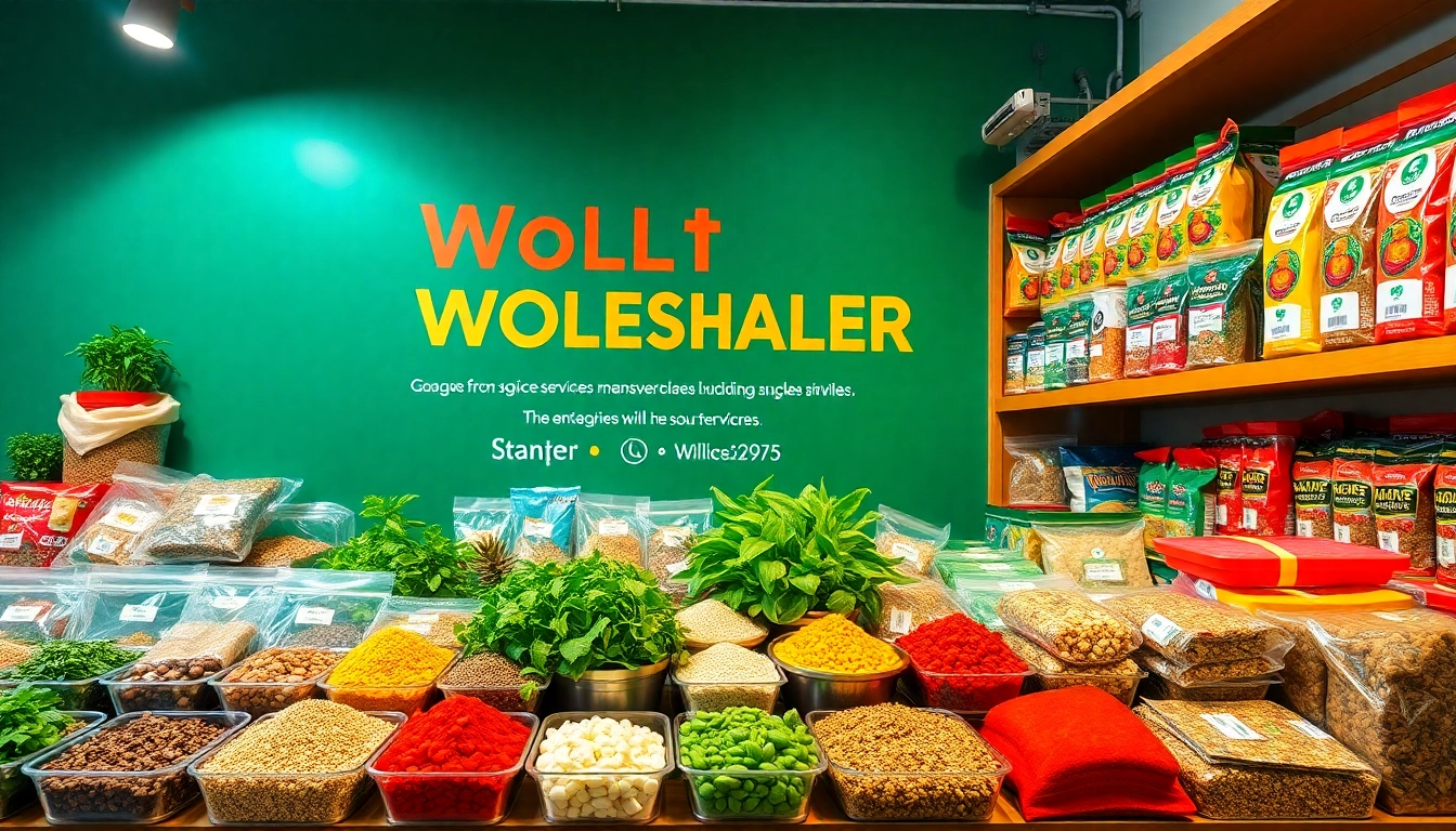Wholesalers showcasing vibrant spices and food products in a professional setting for quality