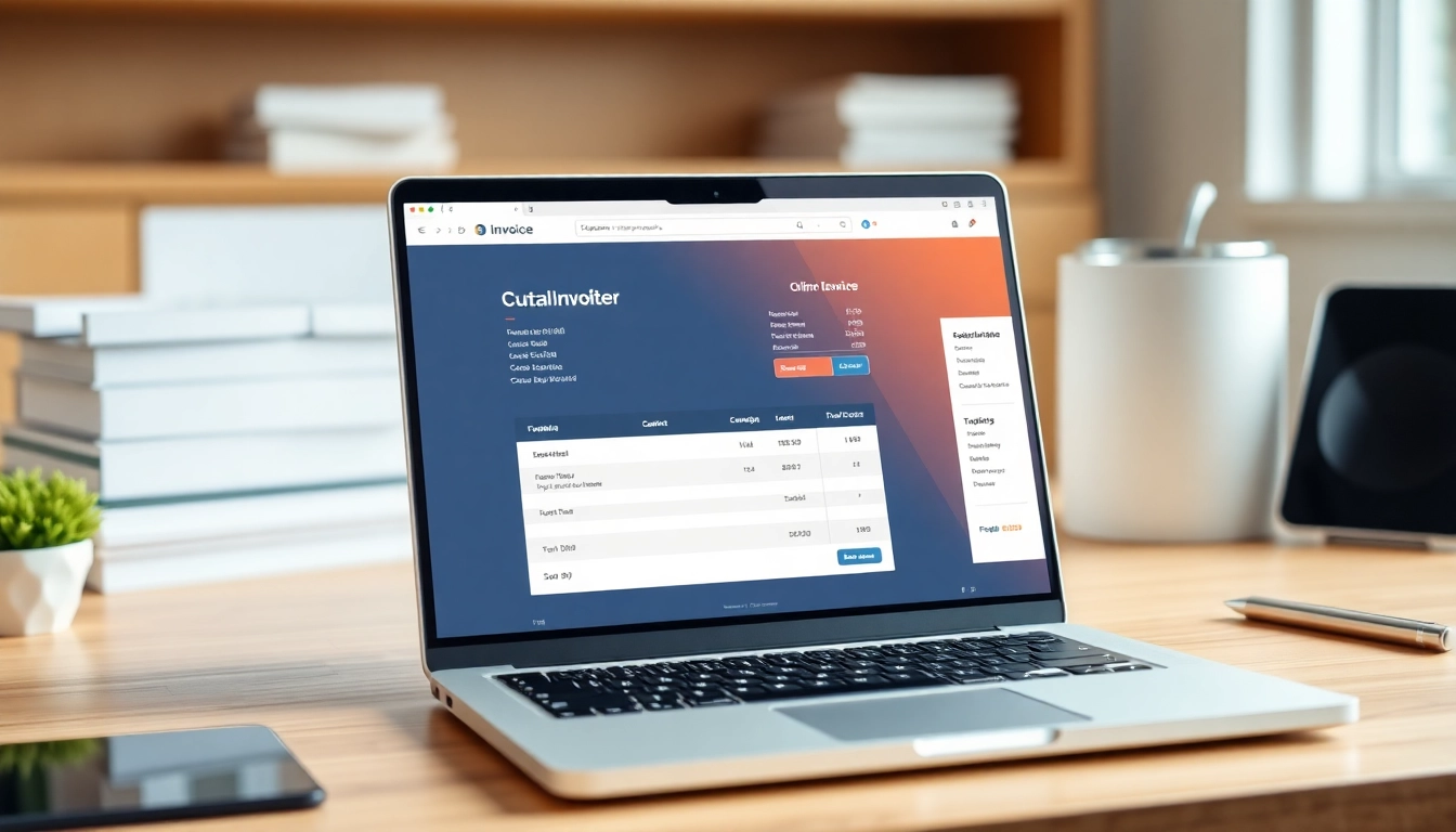 High-tech invoice genertor software displaying customizable templates for small businesses and