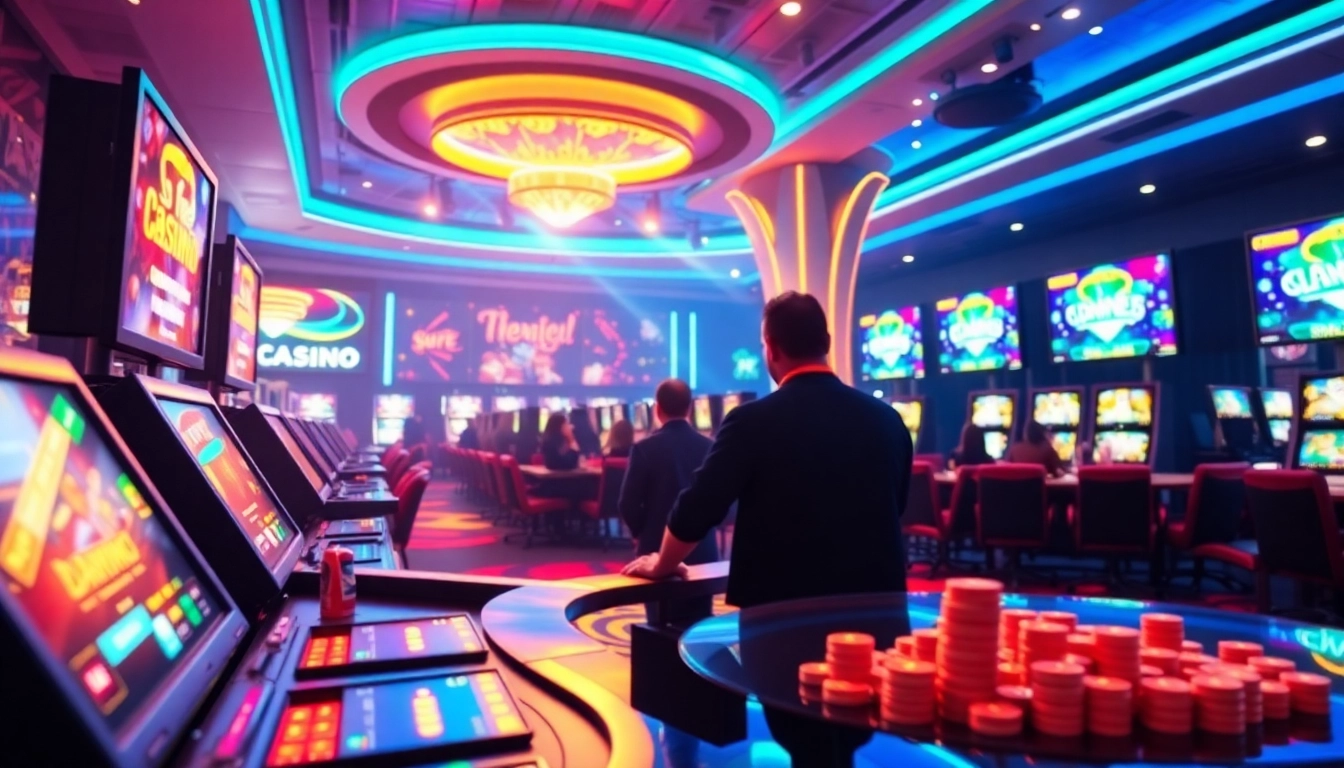 Engaging casino scene highlighting deneme bonusu with live dealer and vibrant lights for online